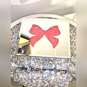 Mirrored Sparkling Crushed Diamonds Pink Bow Jewelry Box